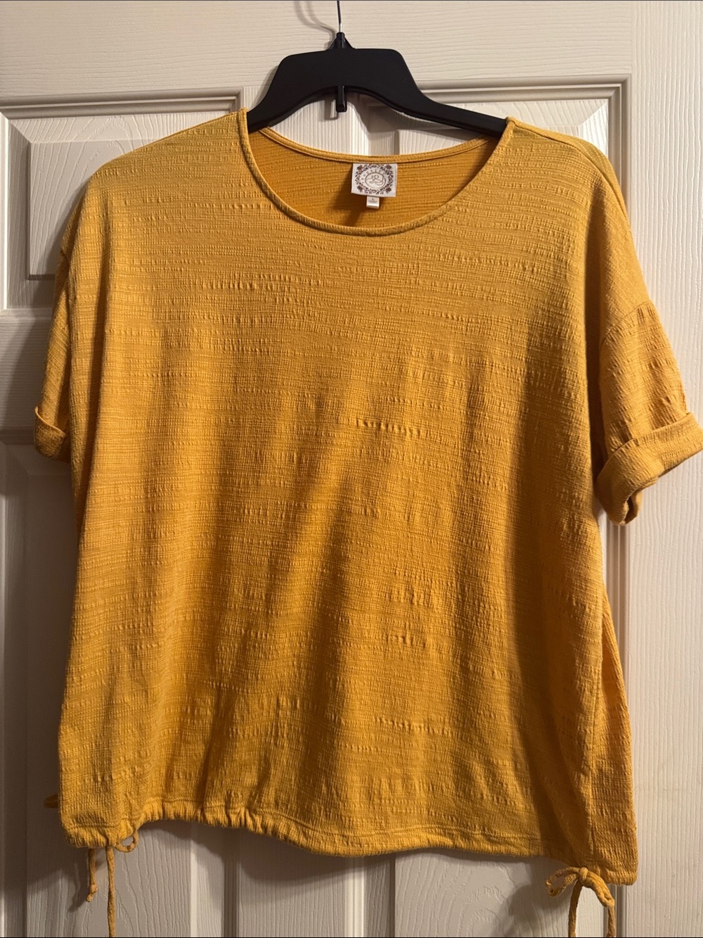 Russell Athletic Mustard Short Sleeve Textured Tee with Drawstring Hem